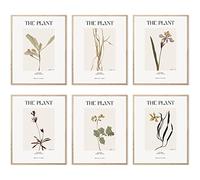 Lot de 6 impressions botaniques sur toile pour décoration murale, affiches murales bohèmes, plantes florales minimalistes (Herbiarium Autumn Collection, 27,9 x 35,6 cm, sans cadre)