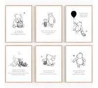 Lot de 6 impressions d'art mural Winnie l'ourson sans cadre pour chambre d'enfant - Décoration minimaliste pour chambre de bébé - Citations Winnie l'ourson et ses amis, décoration murale pour chambre