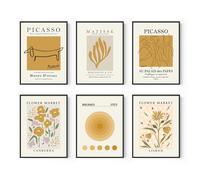 Lot de 6 impressions murales abstraites colorées sans cadre (20,3 x 27,9 cm), joli kit de collage mural bohème (Picasso, Matisse)