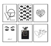 Lot de 6 impressions murales minimalistes et tendance avec lignes d'amour noires et blanches - Impression sur toile - Parfum lèvres - Pour décoration de chambre (20,3 x 25,4 cm, sans cadre)