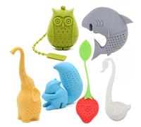 Lot de 6 infuseurs à thé animaux mignons en silicone respectueux de l'environnement : éléphant, requin, cygne, écureuil, fraise, chouette
