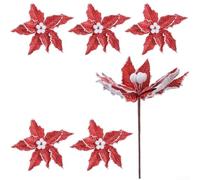 Lot de 6 inserts de fleurs de Noël pour décoration de sapin et atmosphère festive, accessoires de vacances à faire soi-même pour une utilisation saisonnière (rouge)