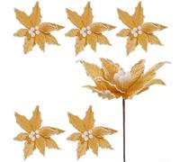 Lot de 6 inserts de fleurs de Noël pour décoration de sapin et atmosphère festive, accessoires de vacances à faire soi-même pour une utilisation saisonnière (jaune)