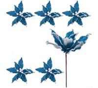 Lot de 6 inserts de fleurs de Noël pour décoration de sapin et atmosphère festive, accessoires de vacances à faire soi-même pour une utilisation saisonnière (bleu clair)