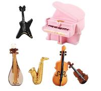 Lot de 6 instruments de musique miniatures sur le thème du concert - Violon, violoncelle, piano, saxophone et guitare pour maison de poupée, affichage de micro-scène, jardin féérique, affichage de