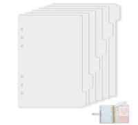 Lot de 6 intercalaires A5, 6 trous, intercalaires A5, en plastique blanc mat, intercalaires pour classeur, bloc-notes, planificateur, 21 x 14,8 cm