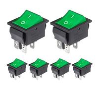 Lot de 6 Interrupteurs Bascule 4 Broches ON/OFF DPST 16A 250V Avec Lumière | 2 Positions, Pour Tableau, Voyant LED, Vis Incluses, Noir, Six Unités, Universel, Remplacement, Sécurisé, Pratique, Boîtier