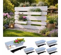 Lot de 6 jardinières à palettes - 37,3 cm - Blanc - Système de suspension | BURI, Tapis d'irrigation en plastique, fabriqué en Allemagne, résistant aux intempéries, balcon, plate-bande surélevée