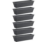 Lot de 6 jardinières de balcon de 80 cm avec réservoir d'eau anthracite, 18 l - Jardinière résistante aux intempéries avec insert - Longue jardinière de balcon pour jardin et balcon résistante aux