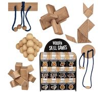Lot de 6 jeux d'adresse en bois - Collection en bois - 6 pièces - Jeu de QI - Mini puzzle 3D - Jeu de logique et de patience - 4,5 cm - Cadeau pour adultes et enfants