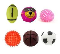 Lot de 6 jouets couineurs (mini hérisson + baseball + balle en forme de chiot mignon + ballon de football + ballon de basket-ball + balle LED) - La couleur peut varier