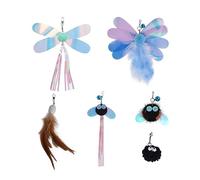 Lot de 6 Jouets de Rechange en Plumes pour Chat - Recharge de Libellule en Peluche Avec Boucle de Cloche et Baguette de Chaton - Nettoyant les Dents et Jouant À la Chasse
