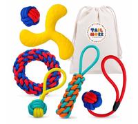 Lot de 6 jouets en corde pour chien presque indestructibles et flyer en caoutchouc pour chien, jeux de tirer, frisbee léger et multifonctionnel, intérieur et extérieur pour les races moyennes et
