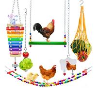 Lot de 6 jouets pour poulailler : xylophone, pierre à meuler, balançoire, échelle flexible, sac à cordes, mangeoire à brochettes à suspendre pour légumes, jouets miroir pour poules