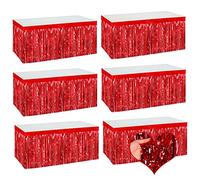Lot de 6 jupes de table à franges en feuille métallique rouge de 73,6 x 274,3 cm pour décoration de fête d'anniversaire, Noël, Halloween, décoration de fête