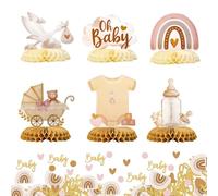 Lot de 6 Kit de Décoration pour Baby Shower,Centre de Table en Nid d’Abeille,Confettis,Décoration de Table Alvéolée,pour Baby Shower Fête