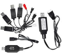 Lot de 6 kits de chargeur USB pour batterie RC Toy 3,7 V 7,4 V 11,1 V avec connecteur SM 2P JST XH2.54 XH2.5 XH-3P XH-4P pour voitures, camions, avions, hélicoptères, drones