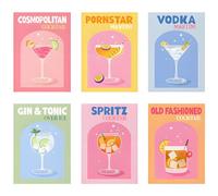 Lot de 6 kits de peinture à cocktail rétro par numéro, peinture par numéros sur toile, kits de peinture pour débutants sur toile colorée, peinture à pigments acryliques faciles à faire soi-même pour
