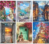 Lot de 6 kits de peinture diamant 5D à faire soi-même pour adultes, kit d'art diamant rond complet, kits de mosaïque à broder avec accessoires pour décoration murale de la maison, 30,5 x 40,6 cm