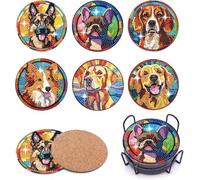 Lot de 6 kits de peinture diamant à faire soi-même avec support, kit de sous-verres pour adultes débutants, kit de peinture diamant pour adultes (chiens).