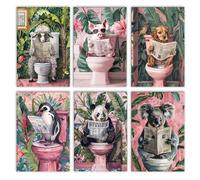 Lot de 6 kits de peinture par numéros pour adultes débutants - Motif animaux mignons - Cochon mignon - Mouton, chiot sur toile sans cadre - Peinture acrylique colorée à faire soi-même pour la