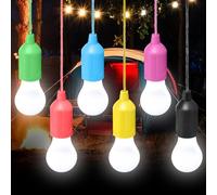 Lot de 6 lampes de camping LED à piles avec interrupteur à tirette, lampe de tente portable, lampe LED pour randonnée, camping, jardin, tente, fête, décoration de barbecue (sans piles)