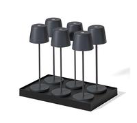Lot de 6 lampes de table touch sans fil en aluminium ROCK LED blanc dimmable H38 cm avec plateau de chargement