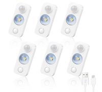 Lot de 6 lampes LED à détecteur de mouvement pour intérieur, lumières d'escalier rechargeables à intensité variable, 3 modes, veilleuse USB sans fil à coller pour armoire, placard, couloir, étagère,