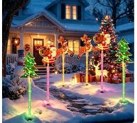 Lot de 6 lampes solaires à LED pour décoration de Noël - Étanches - Pour sapin de Noël, Père Noël, renne - 8 modes d'éclairage de couleur.