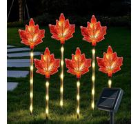 Lot de 6 lampes solaires d'automne en forme de feuille d'érable en forme de | Lampe d'extérieur à énergie solaire de 38,1 cm, résistante aux intempéries, lumière automatique du crépuscule à l'aube