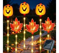 Lot de 6 lampes solaires d'automne en forme de feuille d'érable en forme de | Lampe d'extérieur à énergie solaire de 38,1 cm, résistante aux intempéries, lumière automatique du crépuscule à l'aube