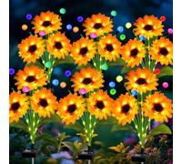 Lot de 6 lampes solaires de jardin en forme de tournesol avec lucioles multicolores changeantes, cadeaux pour maman, femme, fête des mères, lumière de tournesol étanche pour extérieur, terrasse, cour