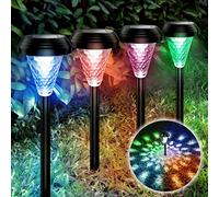 Lot de 6 lampes solaires de jardin en verre super lumineuses longue durée jusqu'à 12 h IP65 étanches LED alimentées par allumage automatique Éclairage paysager en acier inoxydable pour décoration de