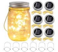 Lot de 6 lampes solaires en verre de 3 m - 30 LED - Guirlande lumineuse pour bouteilles, couvercle Mason Jar Light - Pour bocal en verre - Lanterne suspendue - Pour jardin, terrasse, arrière-cour,