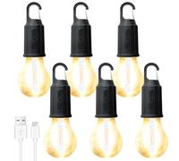 Lot de 6 lanternes de camping LED rechargeables avec crochet, lampes de camping rechargeables, lampe de camping portable, pour le camping, l'aventure, la pêche, les urgences