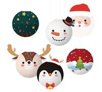 Lot de 6 Lanternes de Noel en Papier Suspendre, 30 cm Renne Père Noel Bonhomme de Neige, Sapin de Noël, lanternes Rondes Papier Suspendre pour Décoration de Maison, Accessoires de décoration de Noël