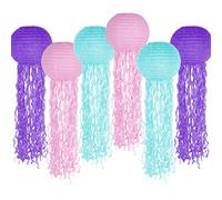 Lot de 6 lanternes en papier à suspendre pour décoration de fête d'anniversaire Motif sirène et licorne Rose/violet/bleu