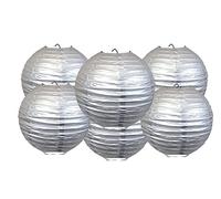 Lot de 6 lanternes en papier rondes en papier de couleurs mélangées pour décorations de fête (argent, 30 cm)