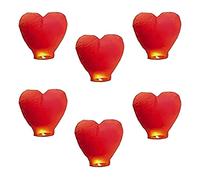 Lot de 6 lanternes volantes chinoises en forme de cœur,Respectueuses de l'environnement,Biodégradable,En papier résistant,Pour anniversaire, mariage, Nouvel An et toutes les célébrations,Rouge