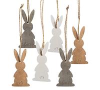 Lot de 6 Lapins à Suspendre en Bois, 10 cm: décorations de Pâques Naturelles avec Ficelle, pour Arbre de Pâques, Branches, paniers et Cadeaux, déco de Printemps réutilisable et créative