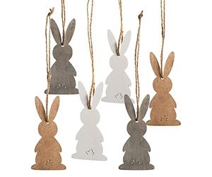 Lot de 6 Lapins à Suspendre en Bois, 10 cm: décorations de Pâques Naturelles avec Ficelle, pour Arbre de Pâques, Branches, paniers et Cadeaux, déco de Printemps réutilisable et créative