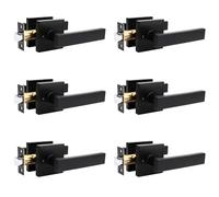 Lot de 6 leviers de porte de passage non verrouillables, serrure intérieure de couloir et de placard avec rosace carrée, design moderne pour portes pour droitiers et gauchers, intimité