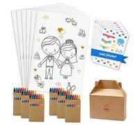 Lot de 6 Livre de Coloriage de Mariage pour Enfants, Cahier Activités Enfant Mariage, Livret D'activités à Colorier Pour Mariage, avec Autocollants et Crayons de Couleurs, Cadeau Mariage pour Enfant