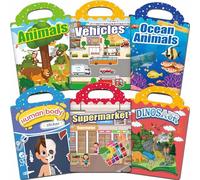 Lot de 6 livres gommettes enfants réutilisables - Livre autocollant enfant 2-4 ans, Autocollants de scènes de puzzle éducatifs - Jeux de voyage enfants, Cadeaux faits main pour garçons et filles
