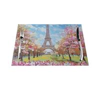 Lot de 6 magnifiques sets de table en PVC imprimé Tour Eiffel Paris antidérapants et résistants à la chaleur pour décoration moderne de cuisine, table à manger, mariage, 45 x 30 cm