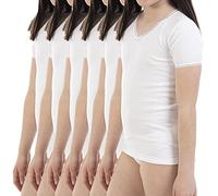 Lot de 6 maillots thermiques pour fille L145, manches courtes et col V avec dentelle. Pack de 6 unités de même taille et couleur. - Blanc - 12 ans