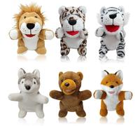Lot de 6 marionnettes à main en forme d'animal pour enfants - 25,4 cm en peluche douce avec bouche mobile, interactif pour les mains des tout-petits, y compris les animaux sauvages, jeu de rôle