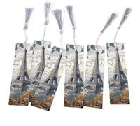 Lot de 6 marque-pages avec pompons pour femmes, enfants, étudiants, enseignants, lecture - Tour Eiffel de Paris City