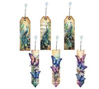 Lot de 6 marque-pages de peinture diamant, motif paon et papillon à faire soi-même avec strass en acrylique avec pendentifs, pour les amateurs de livres, adultes et amateurs d'artisanat (paon)