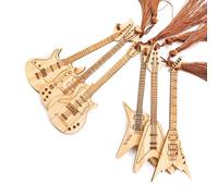 Lot de 6 marque-pages en bois gravés style vintage avec pendentif pour les amateurs de livres masculins et féminins, cadeau d'anniversaire, en forme de guitare